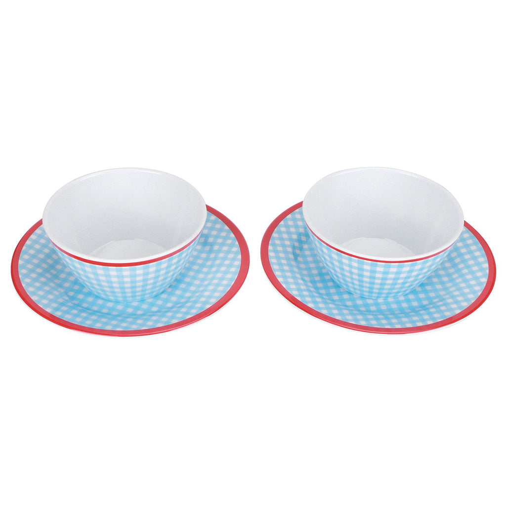 4Pcs/Set Salad Bowl Dish Light Blue Grid Pattern Imitation Porcelain Snack Plate Tableware