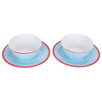 4Pcs/Set Salad Bowl Dish Light Blue Grid Pattern Imitation Porcelain Snack Plate Tableware