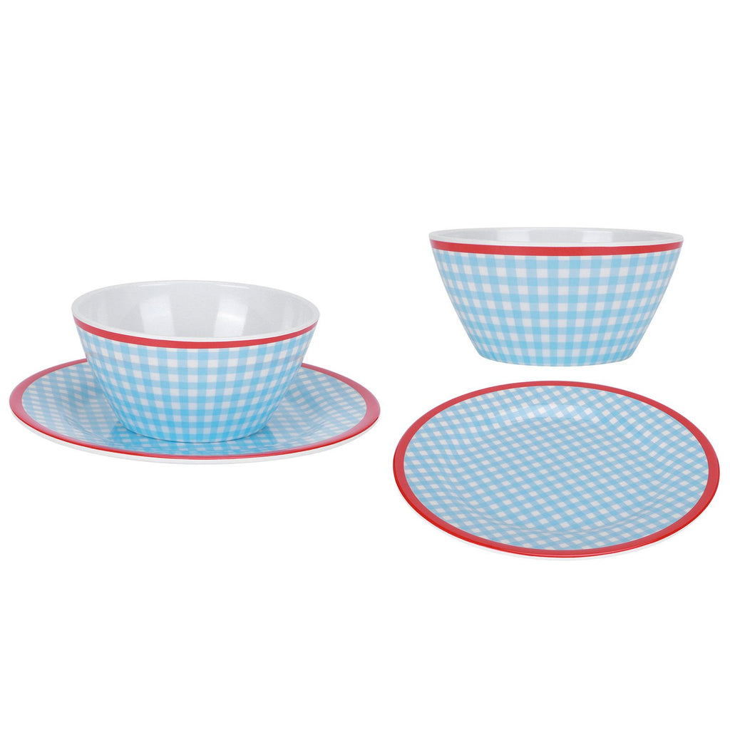 4Pcs/Set Salad Bowl Dish Light Blue Grid Pattern Imitation Porcelain Snack Plate Tableware