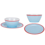 4Pcs/Set Salad Bowl Dish Light Blue Grid Pattern Imitation Porcelain Snack Plate Tableware