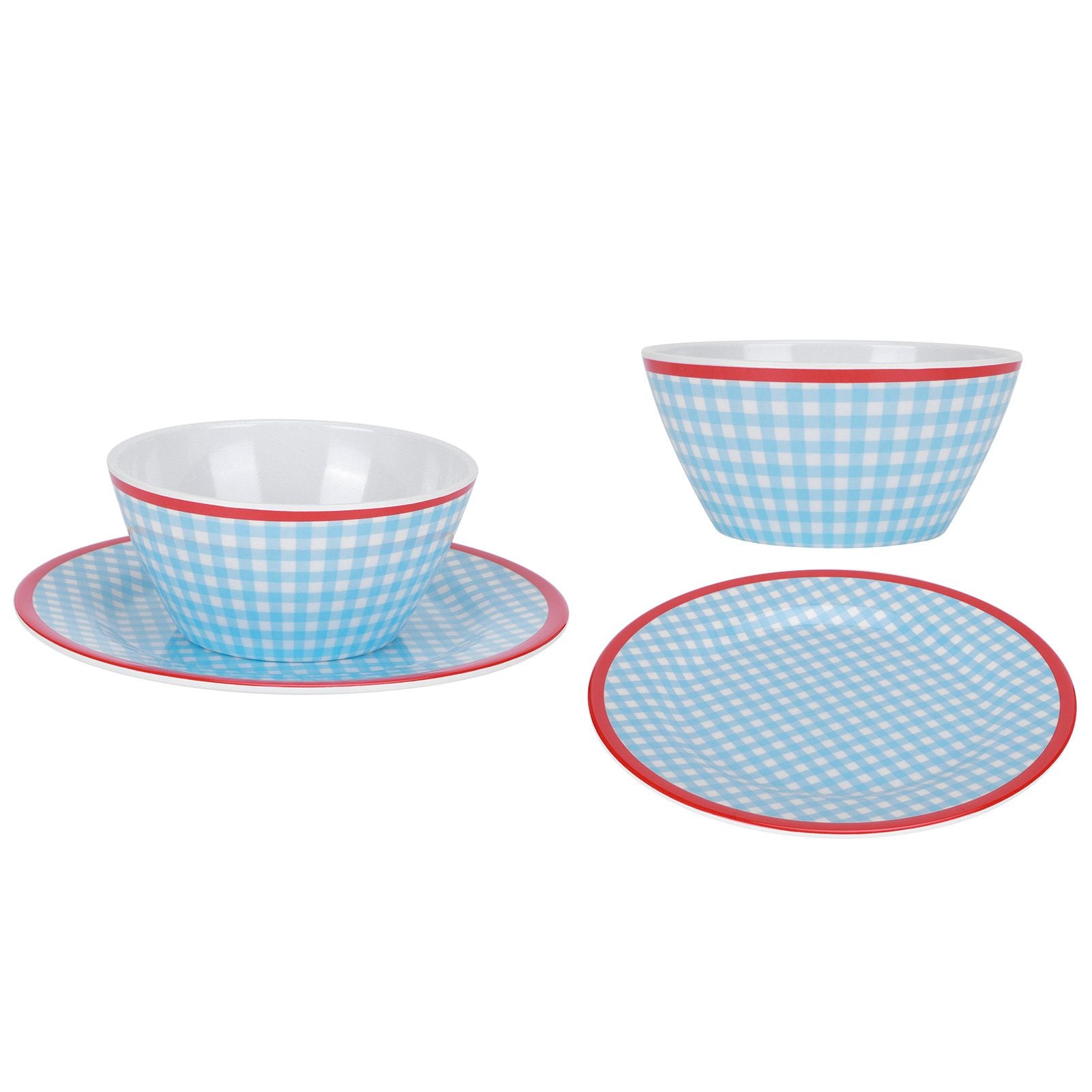4Pcs/Set Salad Bowl Dish Light Blue Grid Pattern Imitation Porcelain Snack Plate Tableware