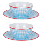 4Pcs/Set Salad Bowl Dish Light Blue Grid Pattern Imitation Porcelain Snack Plate Tableware