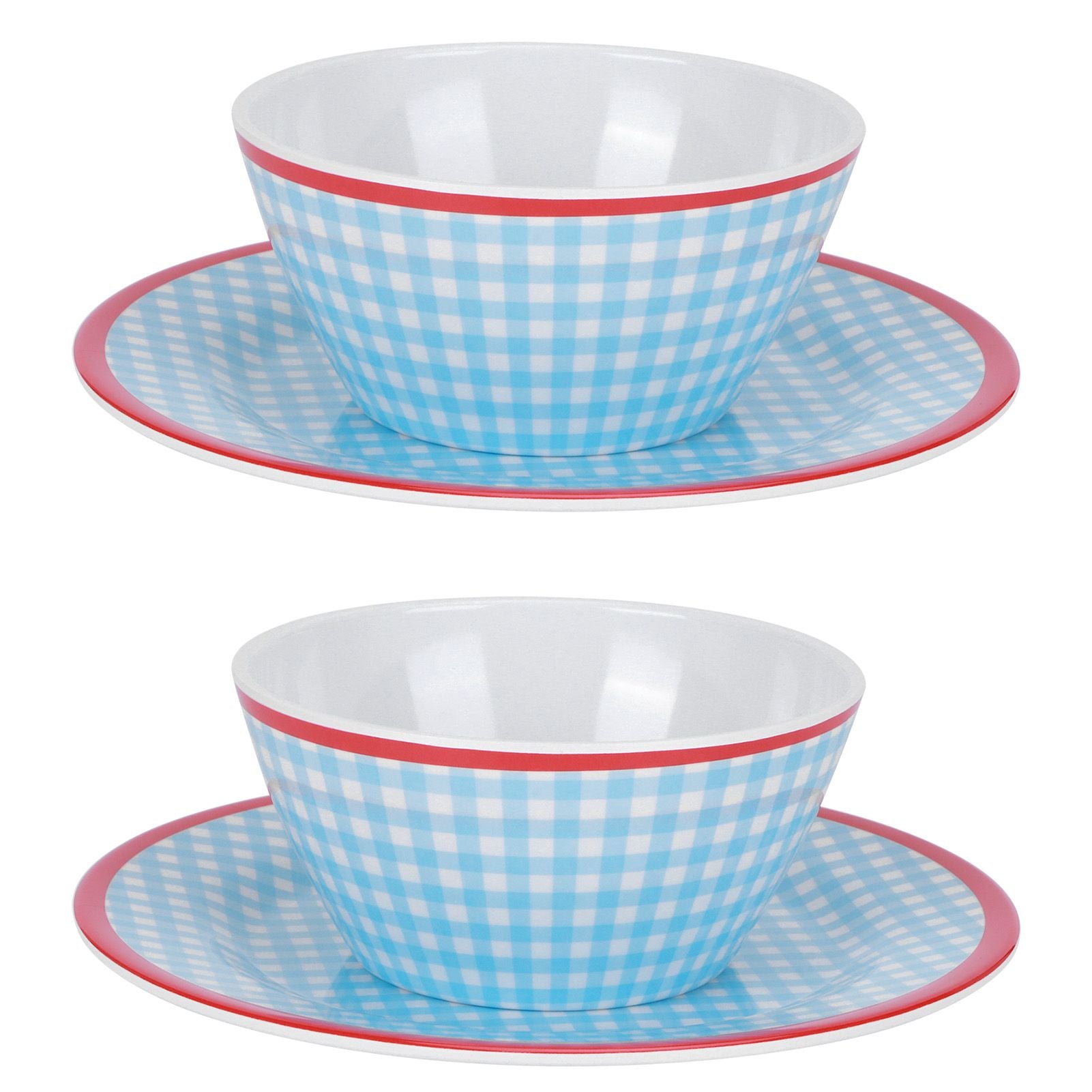 4Pcs/Set Salad Bowl Dish Light Blue Grid Pattern Imitation Porcelain Snack Plate Tableware