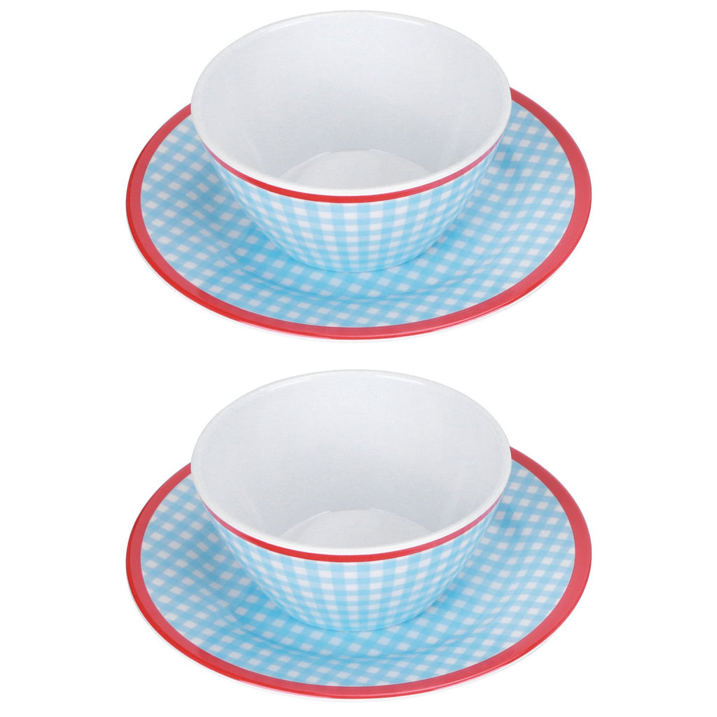 4Pcs/Set Salad Bowl Dish Light Blue Grid Pattern Imitation Porcelain Snack Plate Tableware