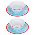 4Pcs/Set Salad Bowl Dish Light Blue Grid Pattern Imitation Porcelain Snack Plate Tableware