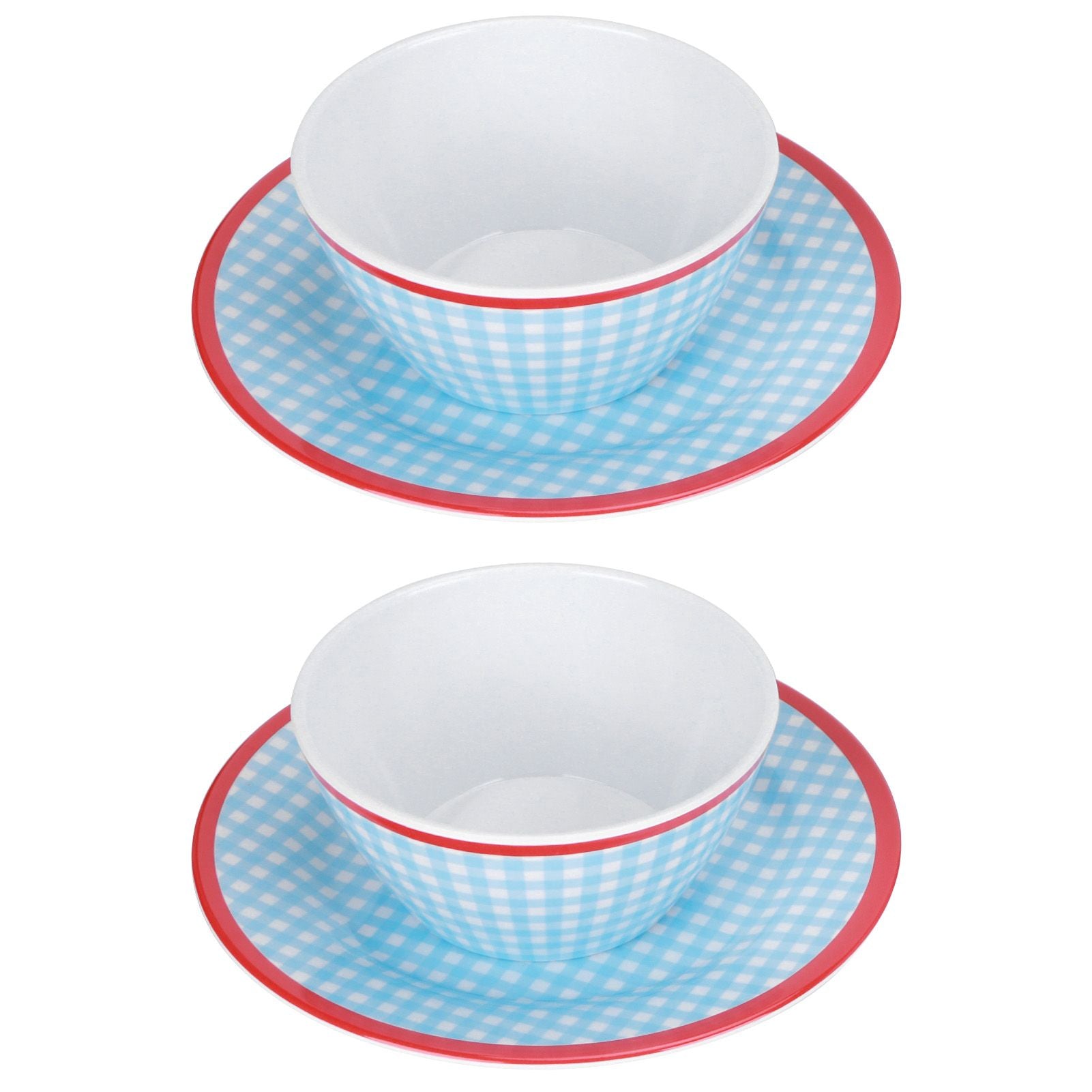 4Pcs/Set Salad Bowl Dish Light Blue Grid Pattern Imitation Porcelain Snack Plate Tableware