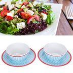 4Pcs/Set Salad Bowl Dish Light Blue Grid Pattern Imitation Porcelain Snack Plate Tableware