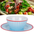 4Pcs/Set Salad Bowl Dish Light Blue Grid Pattern Imitation Porcelain Snack Plate Tableware