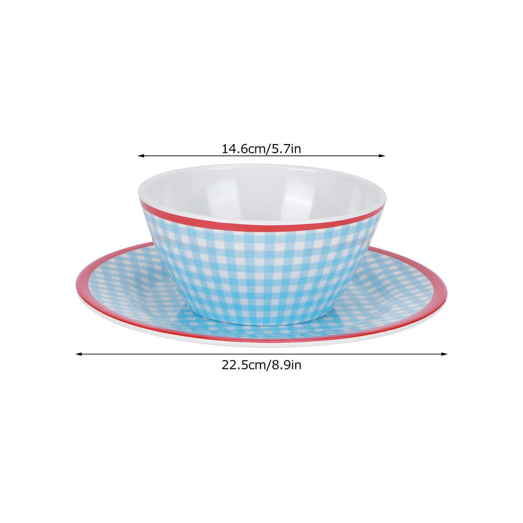 4Pcs/Set Salad Bowl Dish Light Blue Grid Pattern Imitation Porcelain Snack Plate Tableware