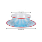 4Pcs/Set Salad Bowl Dish Light Blue Grid Pattern Imitation Porcelain Snack Plate Tableware