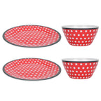 4Pcs Salad Dish Set Red Dots Imitation Porcelain Plate Fruit Food Cake Dish Dinnerware for Kitchen