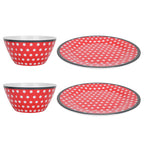 4Pcs Salad Dish Set Red Dots Imitation Porcelain Plate Fruit Food Cake Dish Dinnerware for Kitchen
