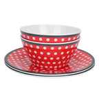 4Pcs Salad Dish Set Red Dots Imitation Porcelain Plate Fruit Food Cake Dish Dinnerware for Kitchen