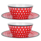 4Pcs Salad Dish Set Red Dots Imitation Porcelain Plate Fruit Food Cake Dish Dinnerware for Kitchen