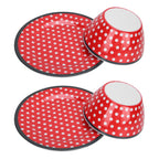 4Pcs Salad Dish Set Red Dots Imitation Porcelain Plate Fruit Food Cake Dish Dinnerware for Kitchen