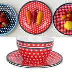 4Pcs Salad Dish Set Red Dots Imitation Porcelain Plate Fruit Food Cake Dish Dinnerware for Kitchen