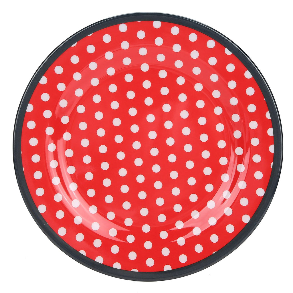 4Pcs Salad Dish Set Red Dots Imitation Porcelain Plate Fruit Food Cake Dish Dinnerware for Kitchen