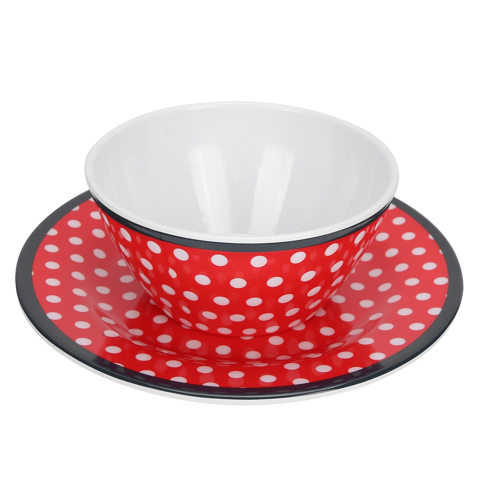 4Pcs Salad Dish Set Red Dots Imitation Porcelain Plate Fruit Food Cake Dish Dinnerware for Kitchen