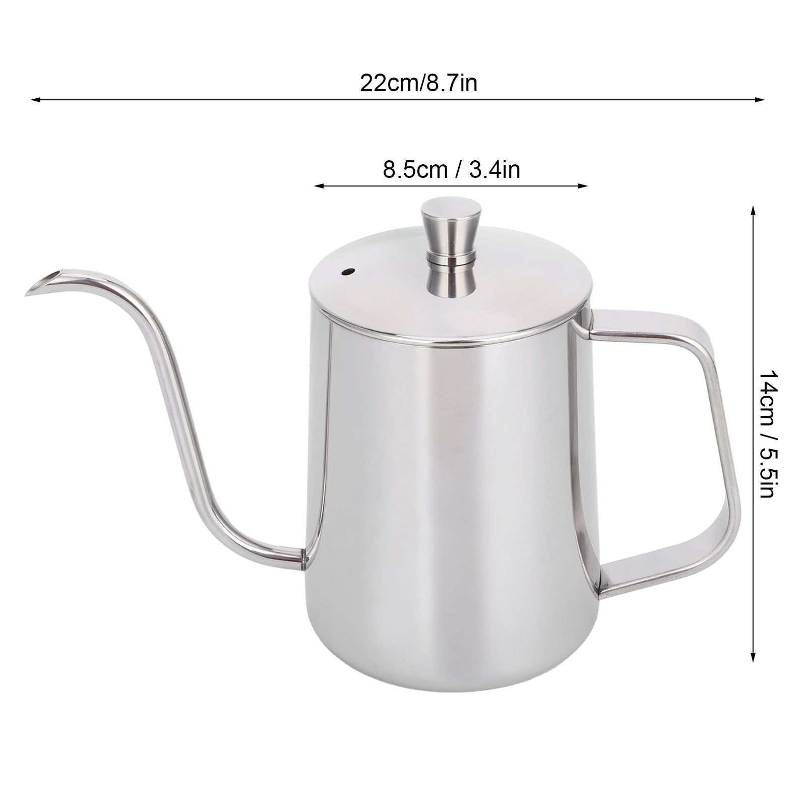 600ml Coffee Drip Kettle 304 Stainless Steel Slender Spout Thicken Coffee Pot with Cover
