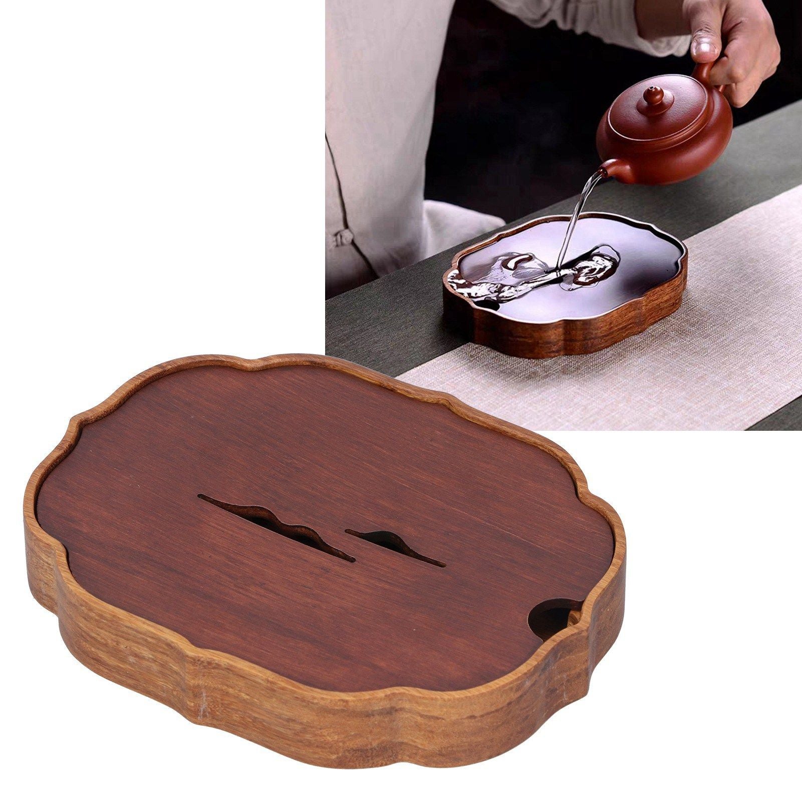 Chinese Style Bamboo Tea Tray Box with Water Storage for Kungfu Tea Set Accessories