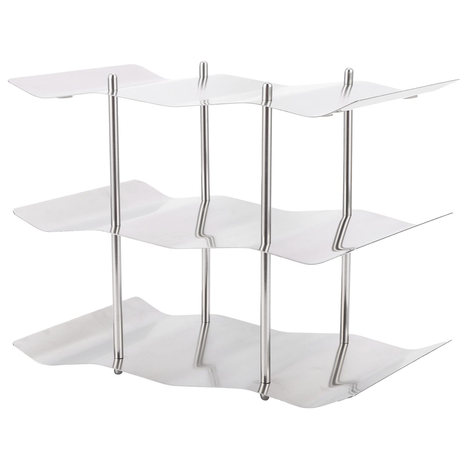 3‑Tier Stainless Steel Wine Rack Freestanding Wavy Wine Holder Display Shelf Kitchen Accessories