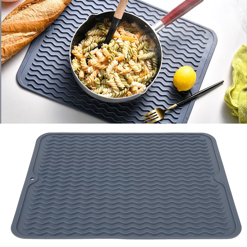 Dish Drying Mat Soft Flexible Rubber Heat Resistant Nonslip BPA Free Eco Friendly Wide Application Dish Drying PadBlue