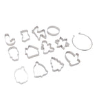 12pcs Christmas Cookie Cutters Christmas Theme Quick Release Stainless Steel Cookie Cutters Silver with Storage Rings for Cake