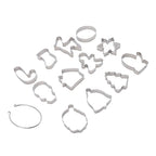 12pcs Christmas Cookie Cutters Christmas Theme Quick Release Stainless Steel Cookie Cutters Silver with Storage Rings for Cake