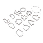 12pcs Christmas Cookie Cutters Christmas Theme Quick Release Stainless Steel Cookie Cutters Silver with Storage Rings for Cake