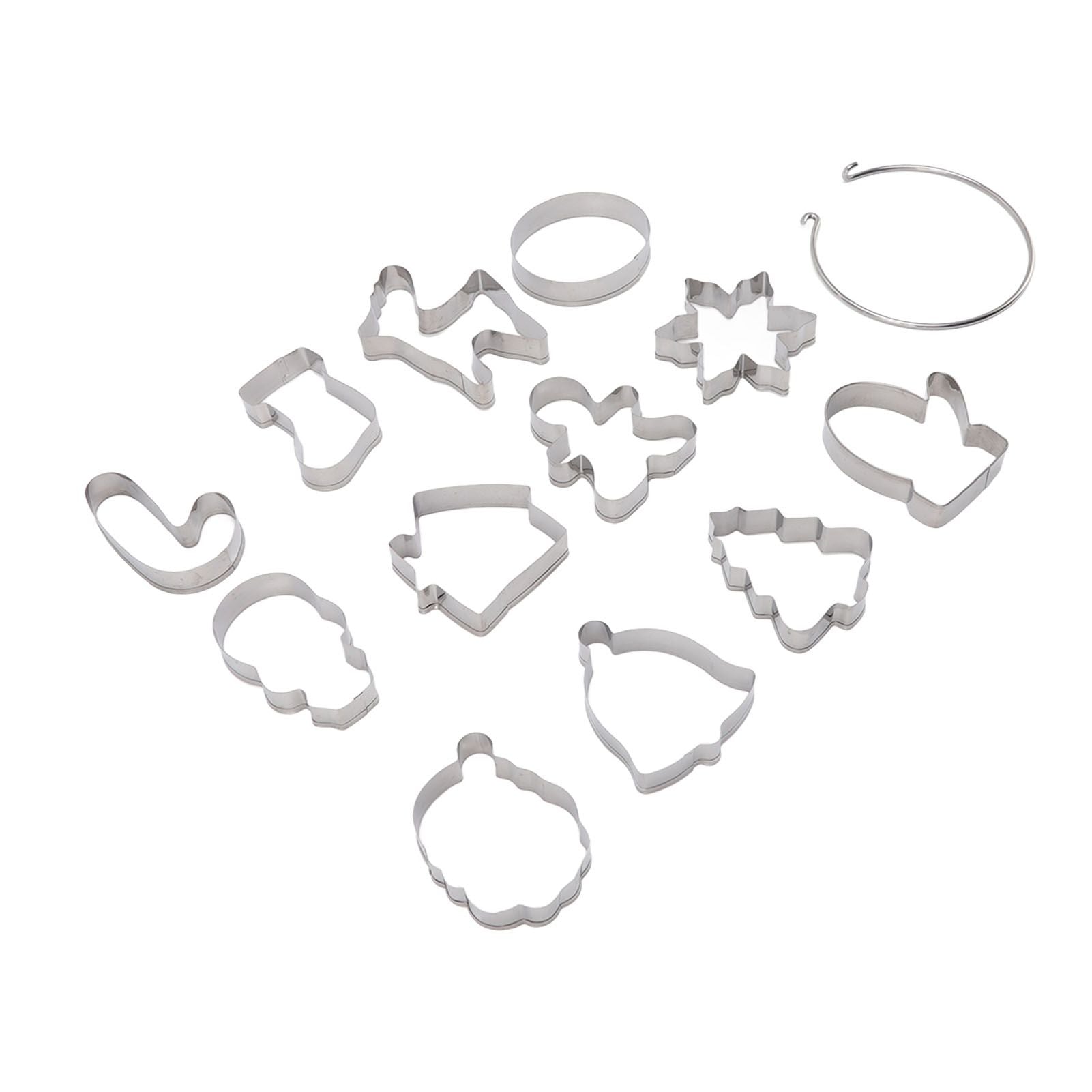 12pcs Christmas Cookie Cutters Christmas Theme Quick Release Stainless Steel Cookie Cutters Silver with Storage Rings for Cake