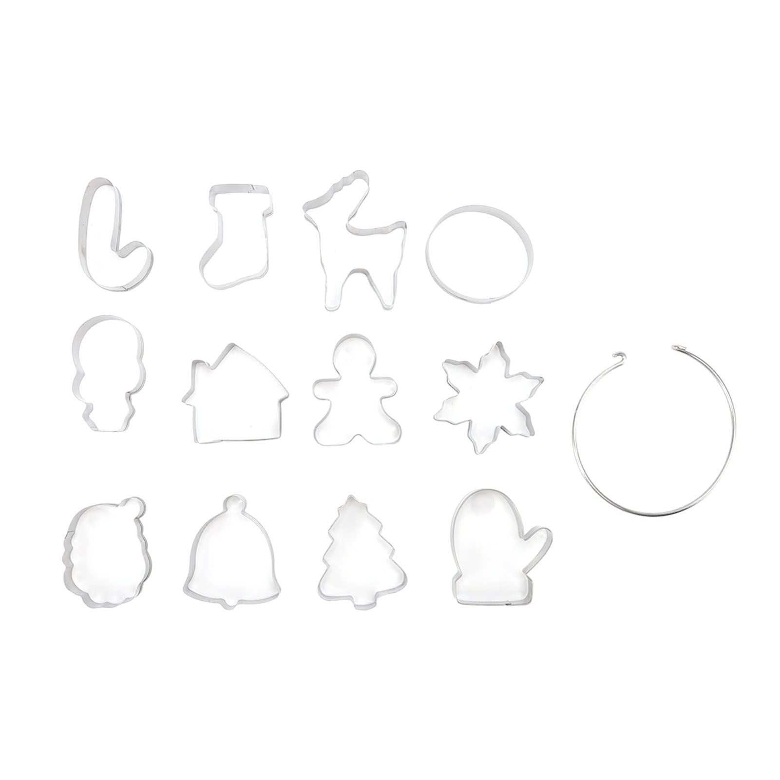 12pcs Christmas Cookie Cutters Christmas Theme Quick Release Stainless Steel Cookie Cutters Silver with Storage Rings for Cake