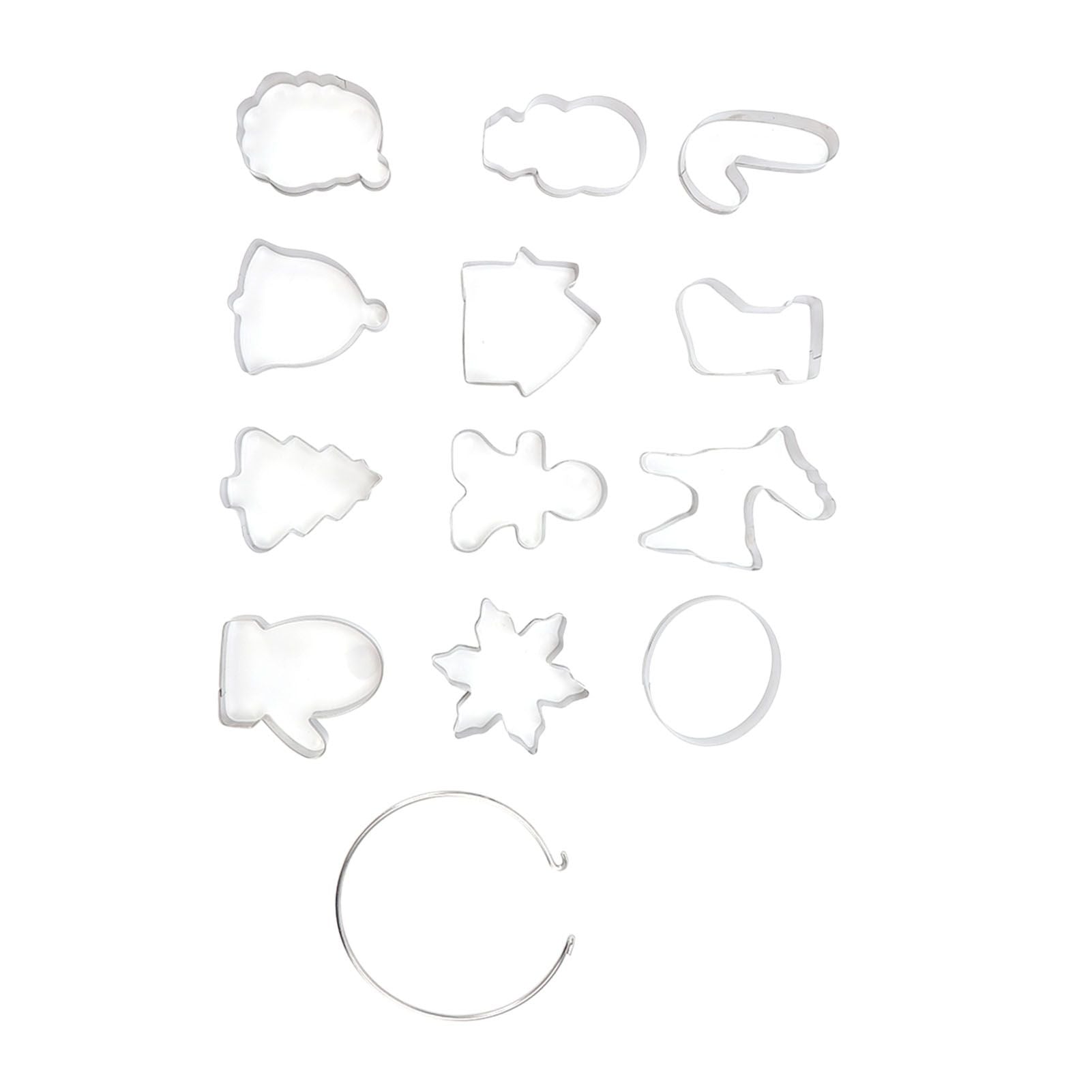 12pcs Christmas Cookie Cutters Christmas Theme Quick Release Stainless Steel Cookie Cutters Silver with Storage Rings for Cake