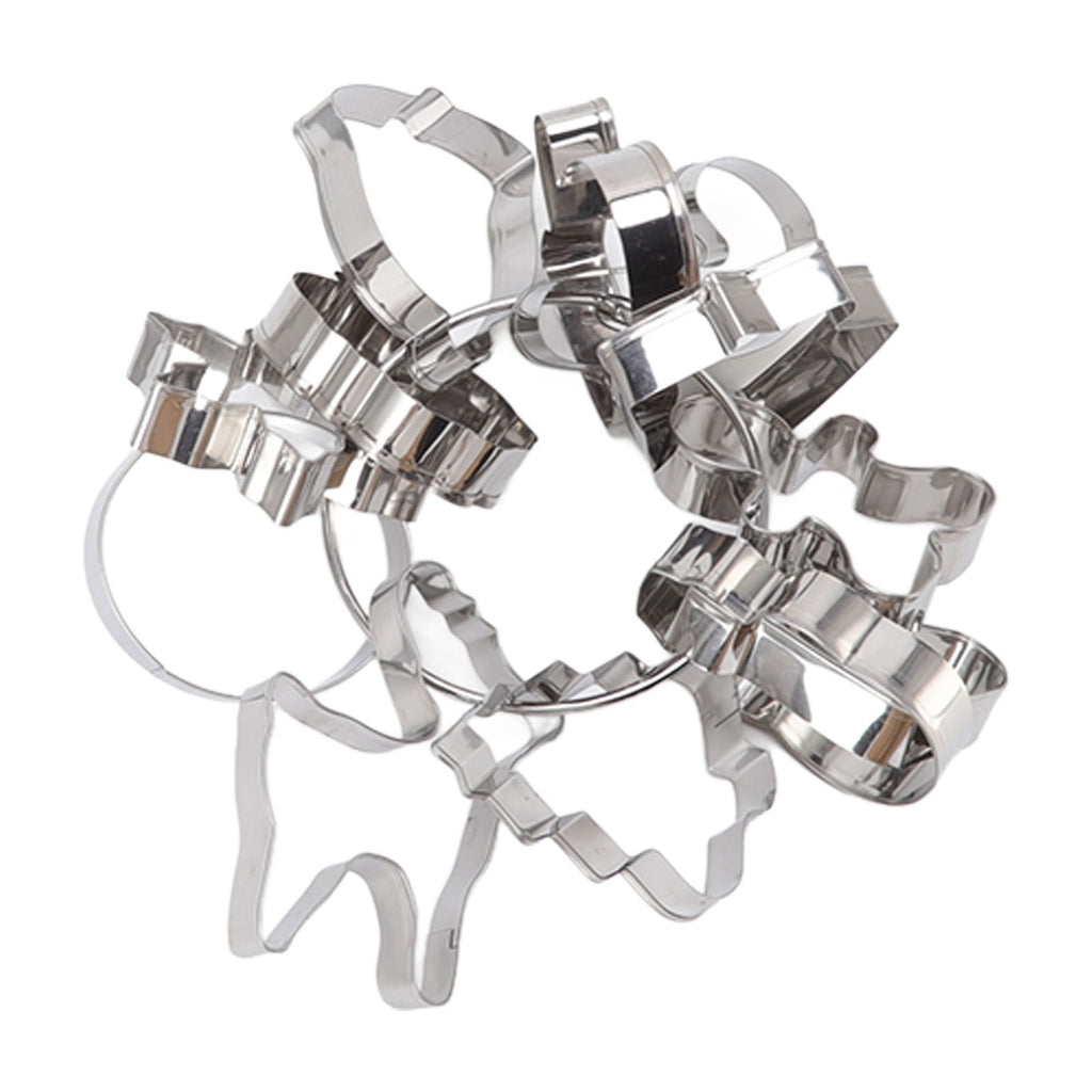 12pcs Christmas Cookie Cutters Christmas Theme Quick Release Stainless Steel Cookie Cutters Silver with Storage Rings for Cake