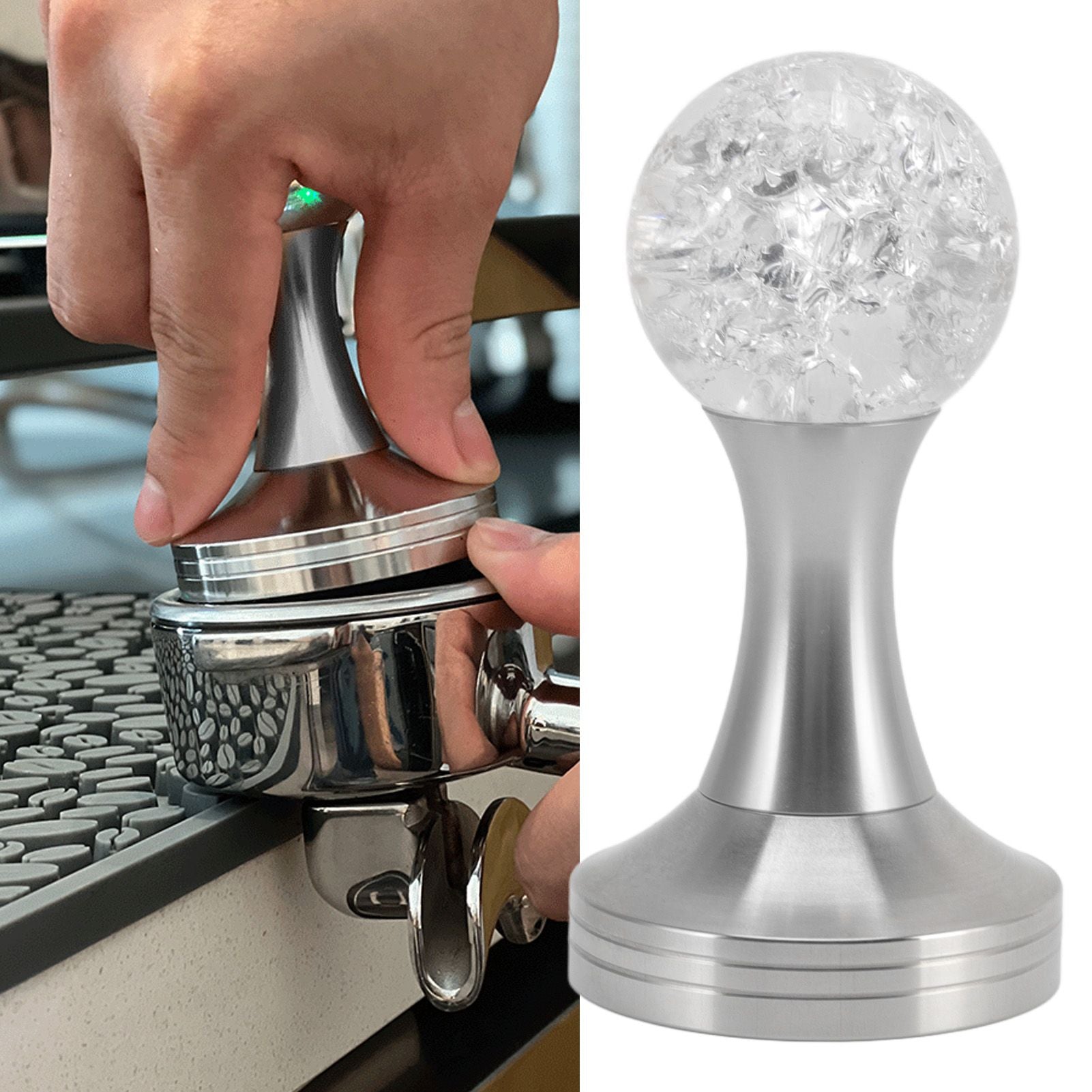 Crystal Ball Coffee Flat Tamper Stainless Steel Base Powder Hammer for Coffee Accessories Silver 51mm