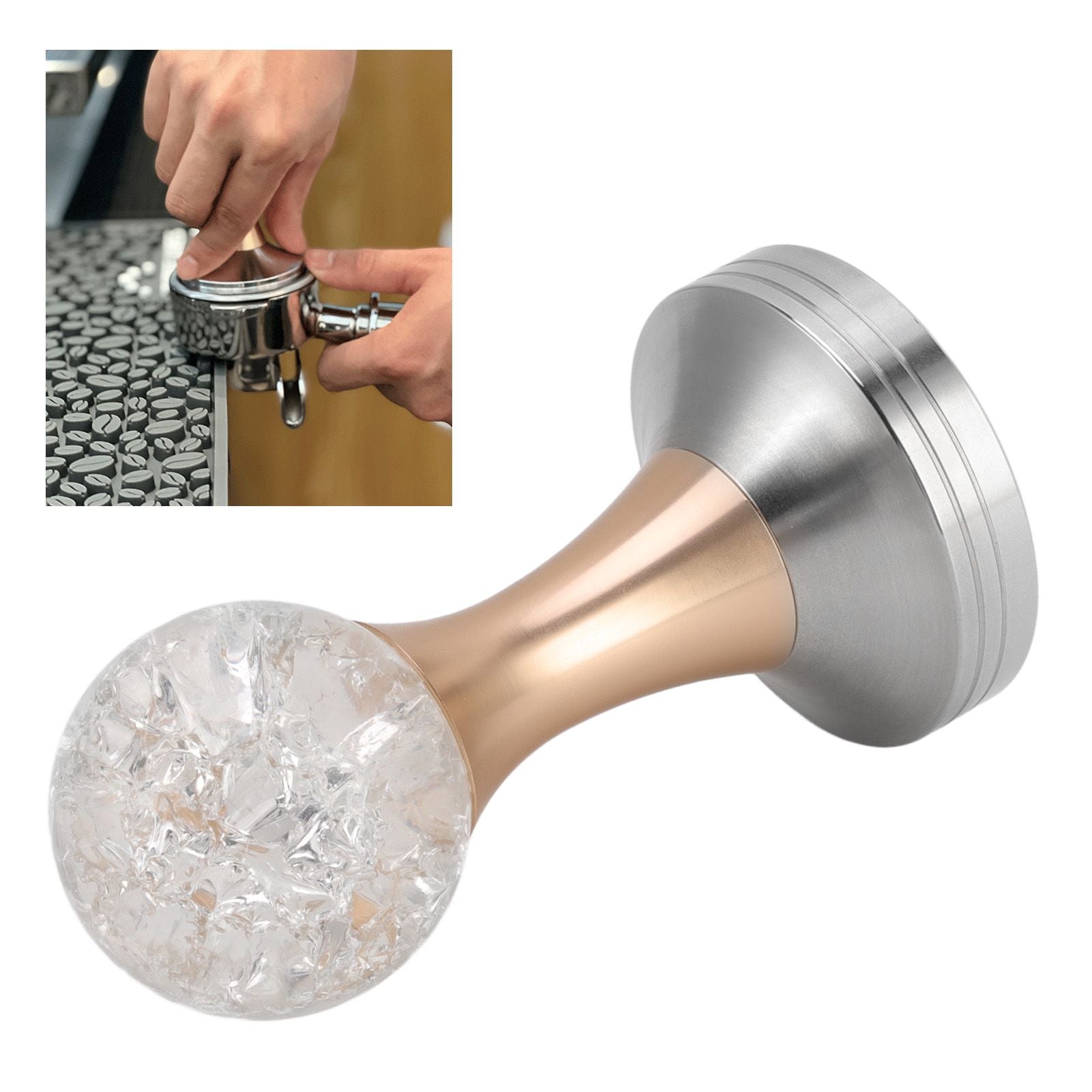 Crystal Ball Coffee Flat Tamper Stainless Steel Base Powder Hammer for Coffee Accessories Gold 51mm