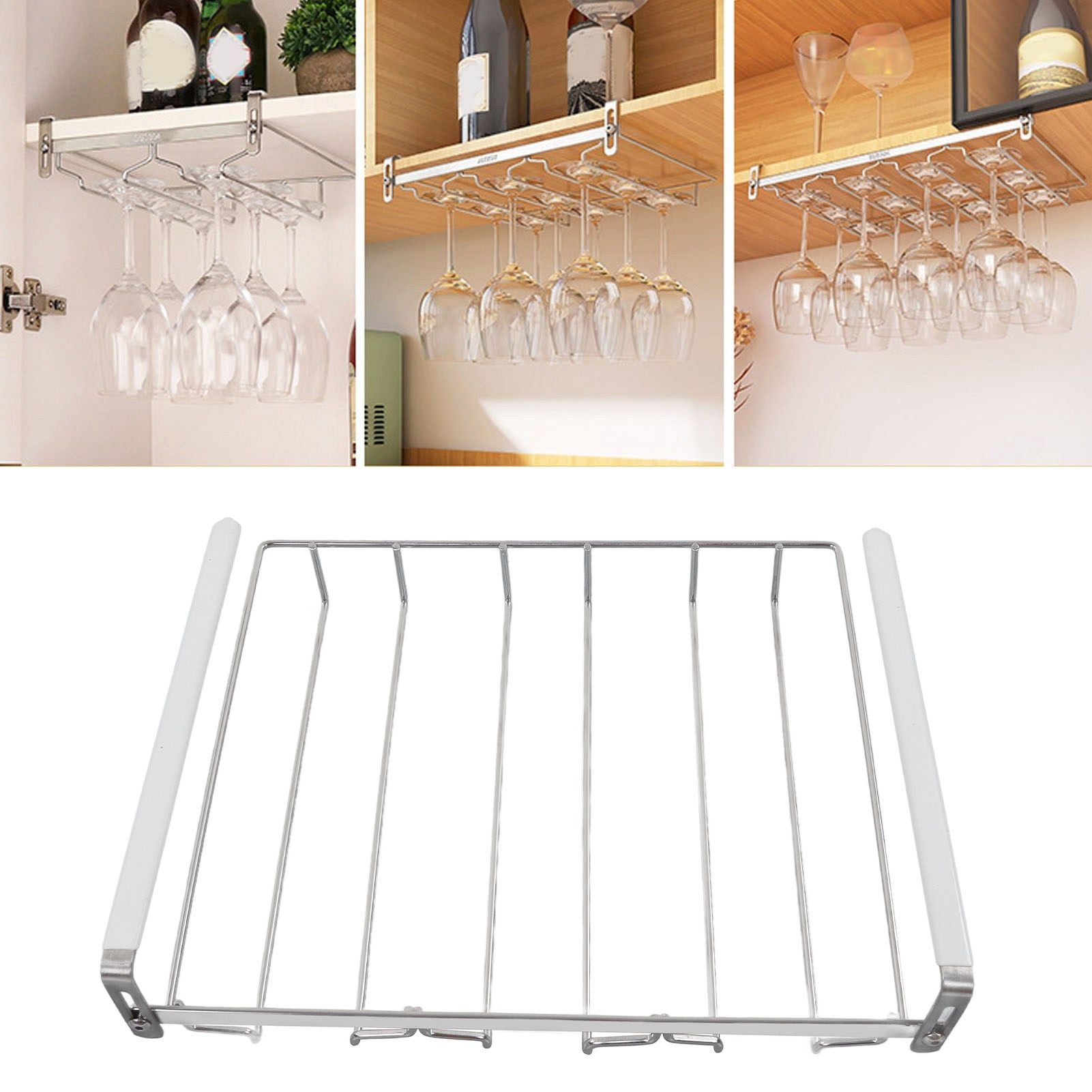 Wine Glass Holder Stainless Steel Punch Free Wine Glass Rack Under Cabinet for Home Goblet Storage