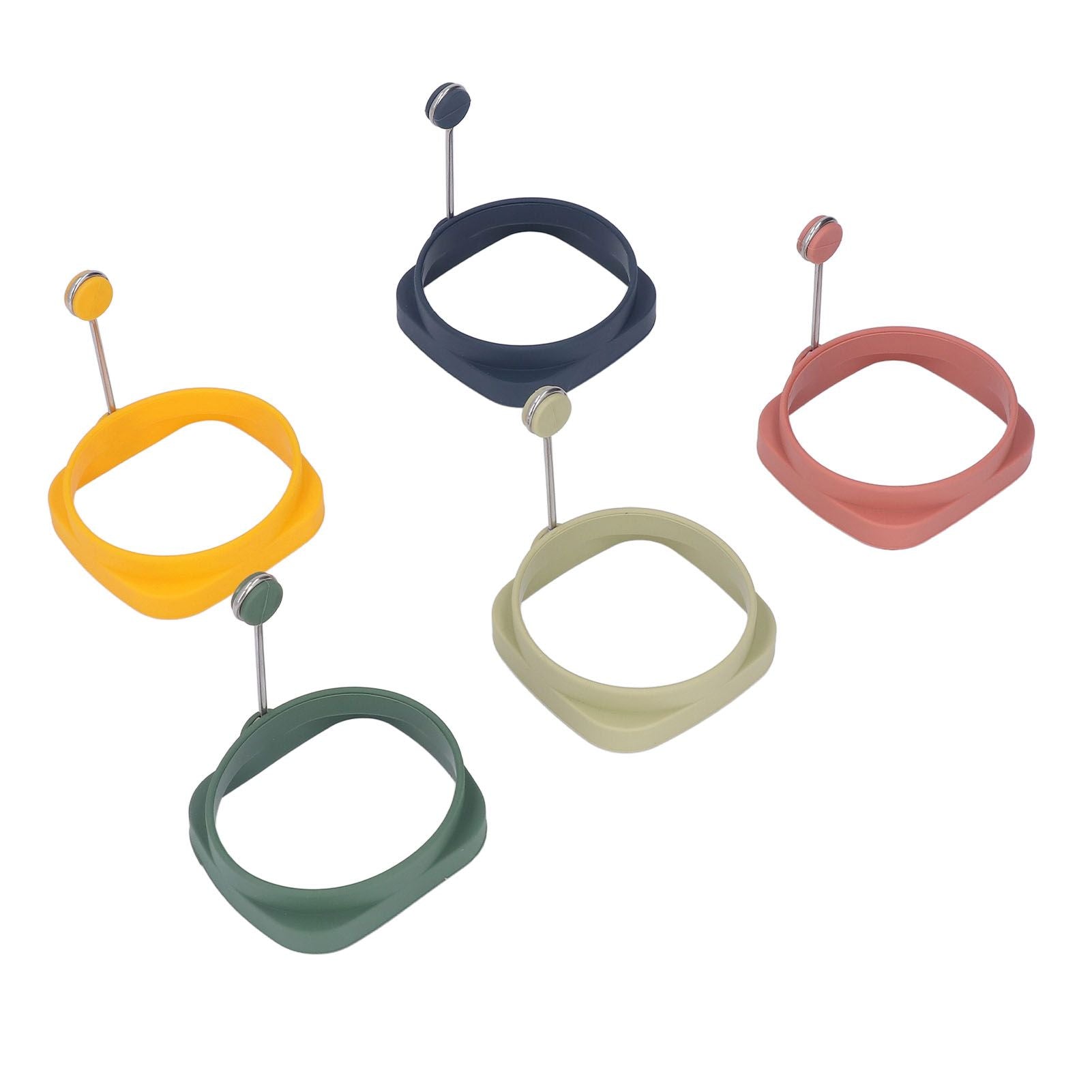 5 PCS Handle Egg Frying Rings Silicone Double Sided Egg Rings Quadrate Round Dual Use Omelet Mold