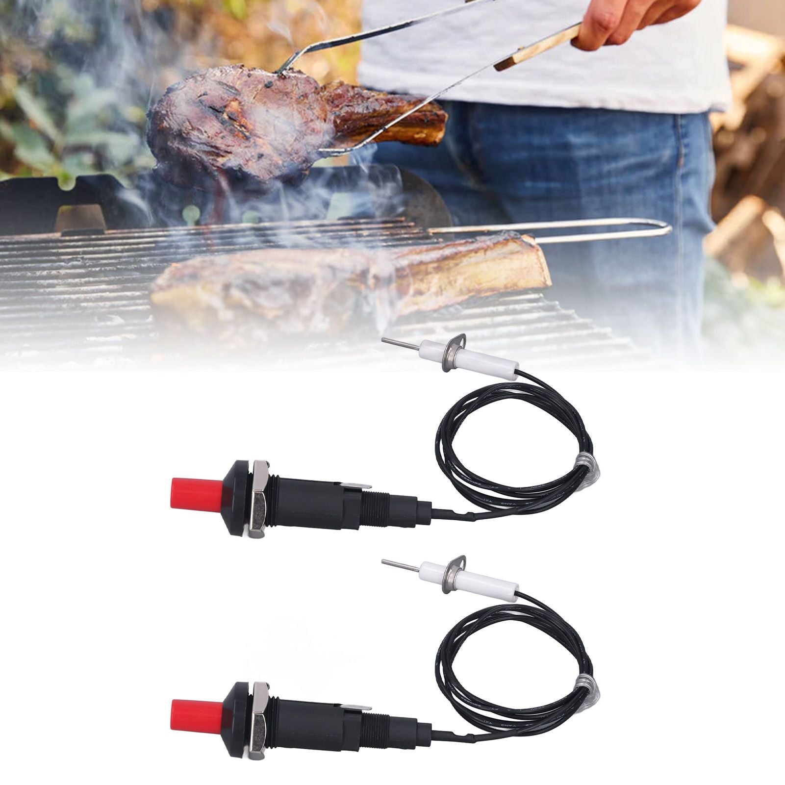 2 Pcs Piezo Igniter 1 Out 2 Push Button with Ignition Needle Wire 1 Meter Piezoelectric Ignition for Fireplace Oven Heater Kitchen
