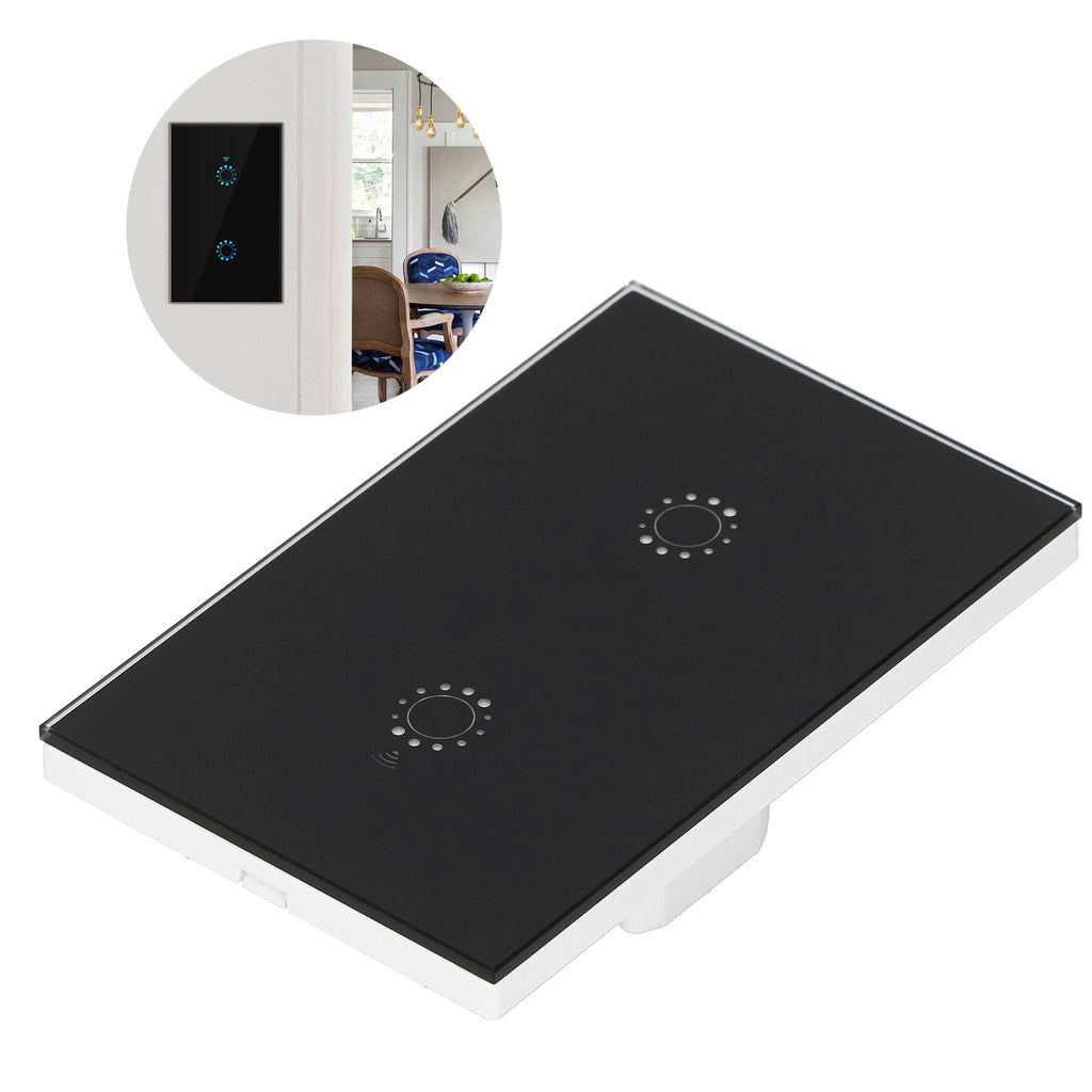 LED Smart Light Switch WiFi Wall Touch 2 Gang for Amazon Alexa Intelligent Voice APP Control AC 95‑250VBlack Cover