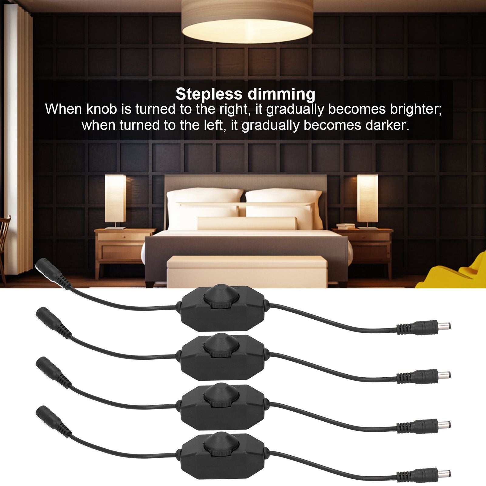 4Pcs 12V LED Brightness Dimmer Lamp Stepless Dimming Knob Controller Accessory Black