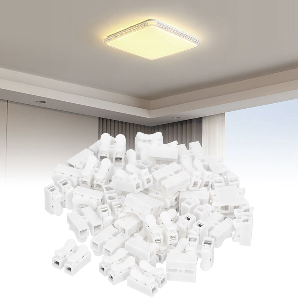 100pcs CH‑2 Connectors for LED Ceiling Light Flame Retardant 2 Port Press Terminal