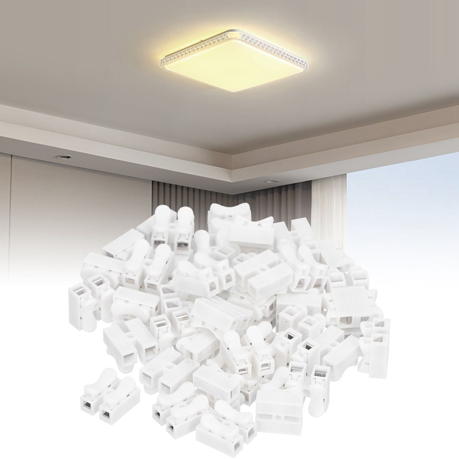 100pcs CH‑2 Connectors for LED Ceiling Light Flame Retardant 2 Port Press Terminal