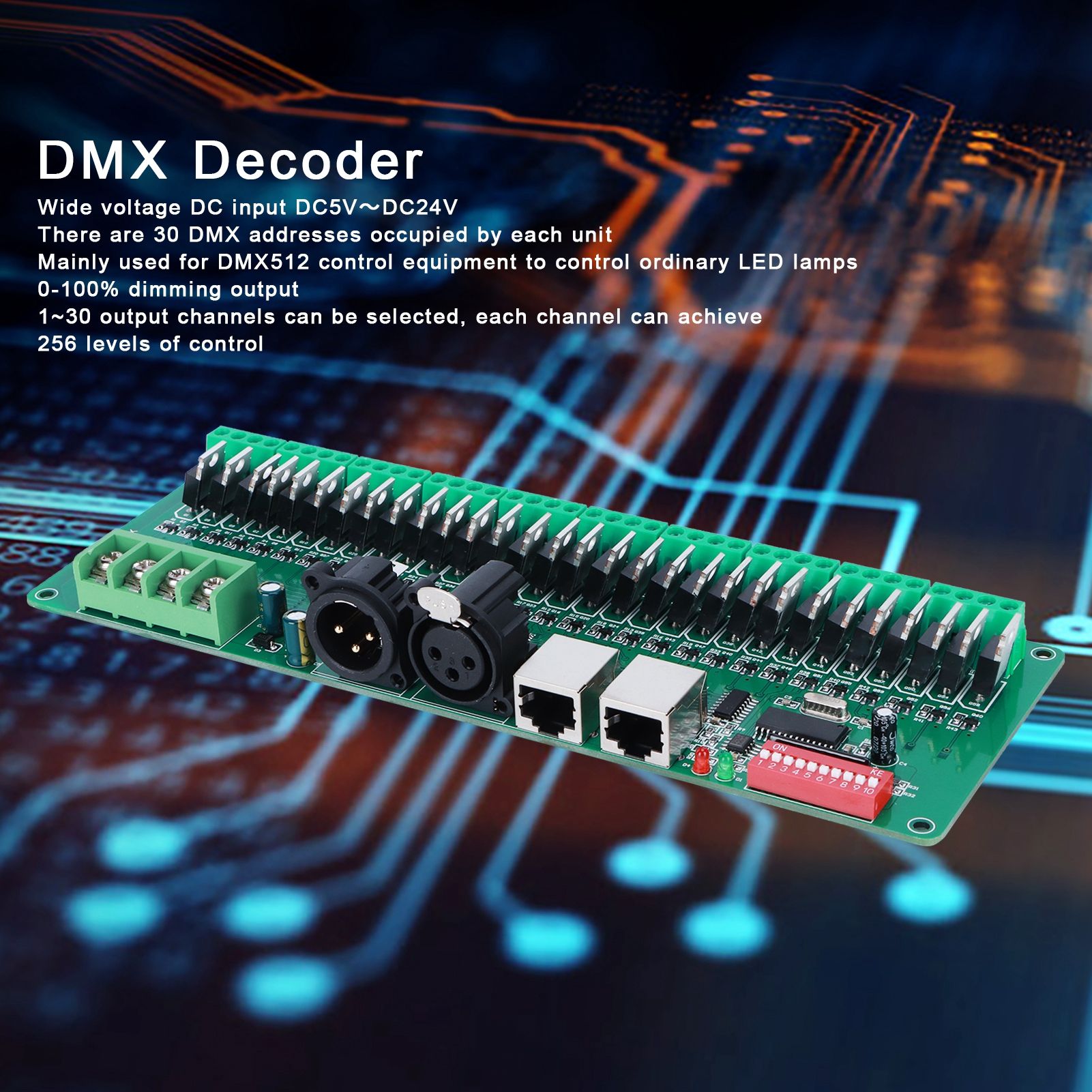 30CH DMX512 Constant Decoder LED Controller Decoder for LED Strip Light Stage Bar Supplies 5-24V