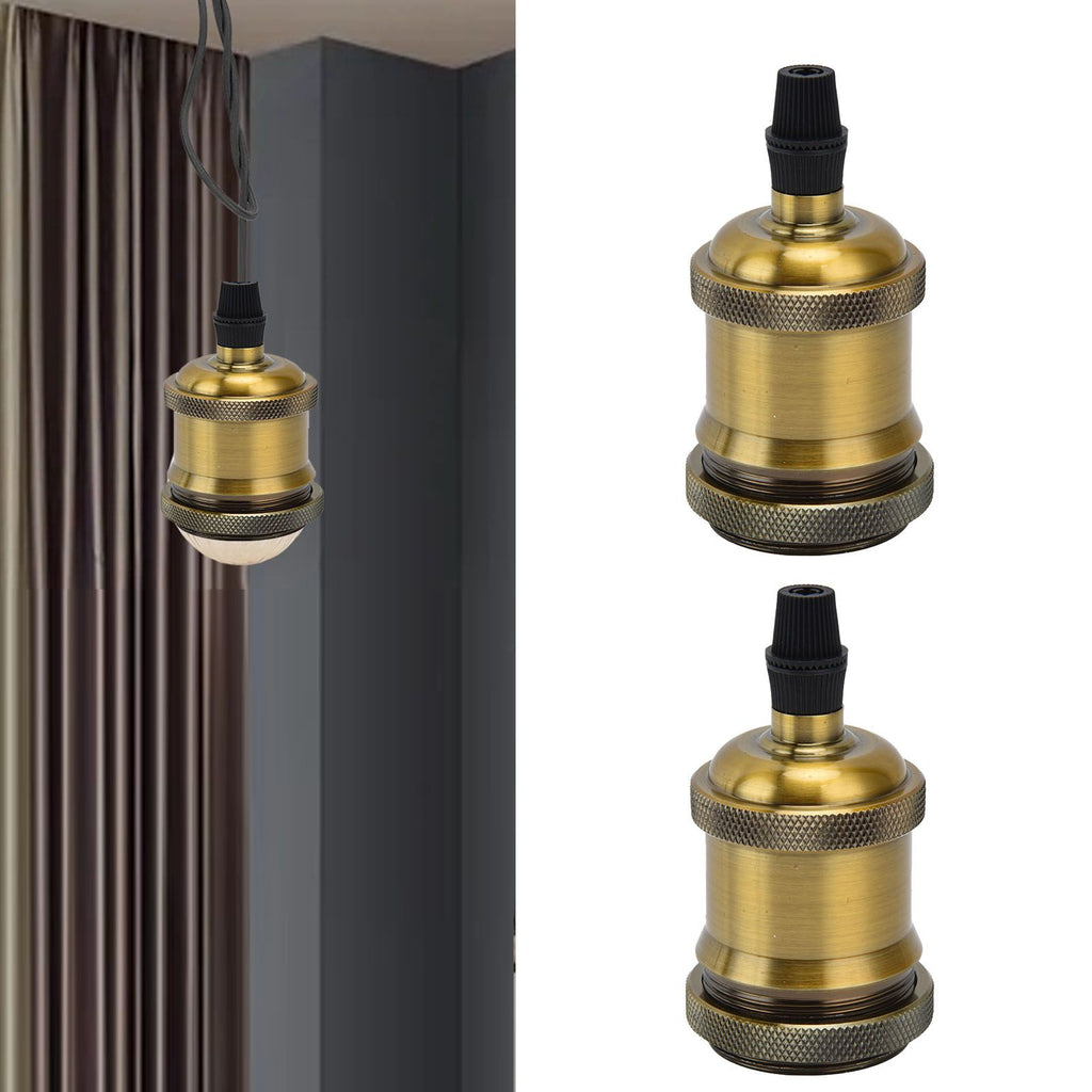 2PCS Vintage Lamp Socket Retro Aluminum Lamp Holder DIY Accessories for E26/27 Vintage BulbsYellow Bronze