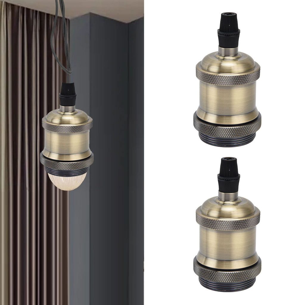 2PCS Vintage Lamp Socket Retro Aluminum Lamp Holder DIY Accessories for E26/27 Vintage BulbsGreen Bronze