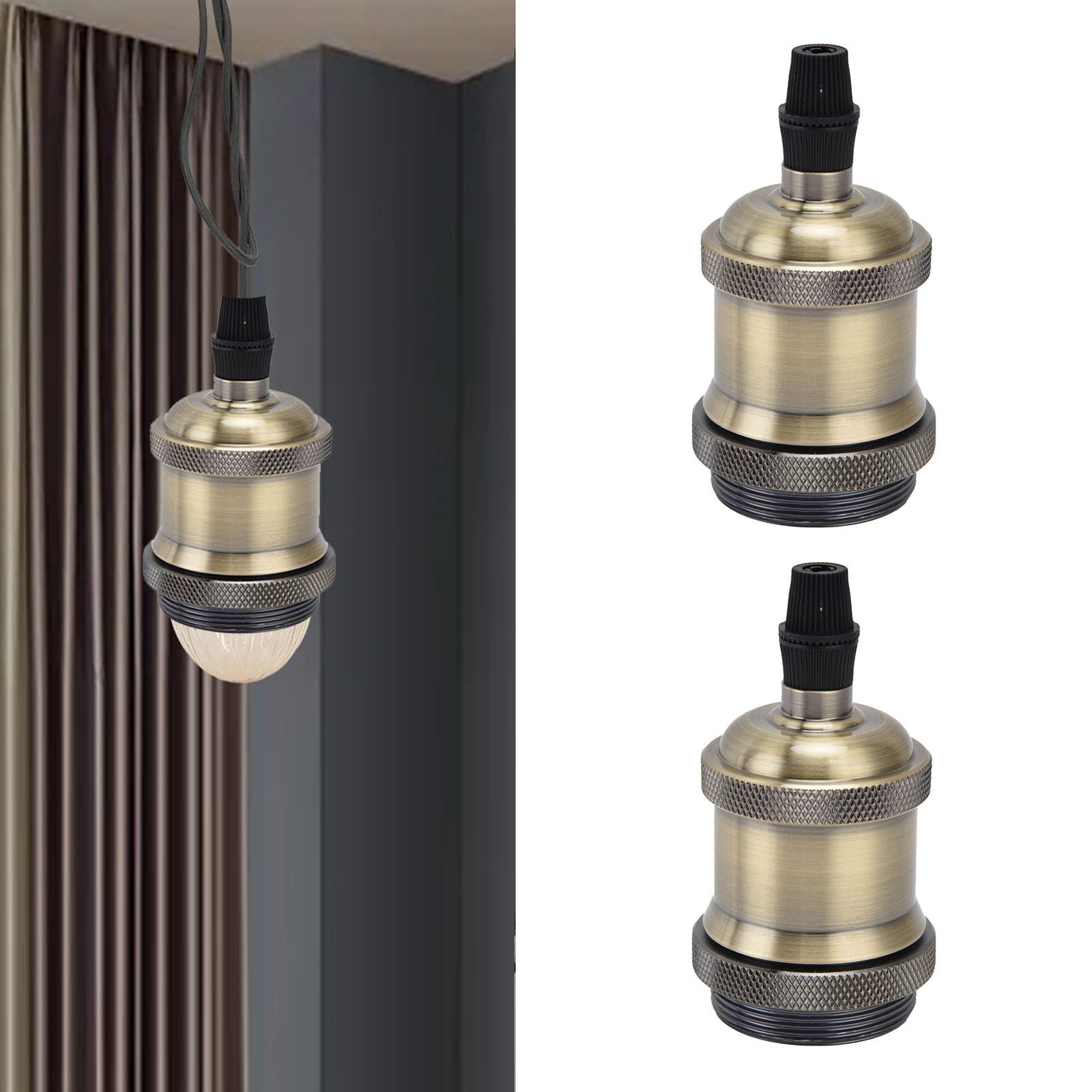 2PCS Vintage Lamp Socket Retro Aluminum Lamp Holder DIY Accessories for E26/27 Vintage BulbsGreen Bronze