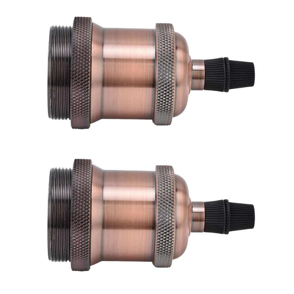 2PCS Vintage Lamp Socket Retro Aluminum Lamp Holder DIY Accessories for E26/27 Vintage BulbsRed Bronze