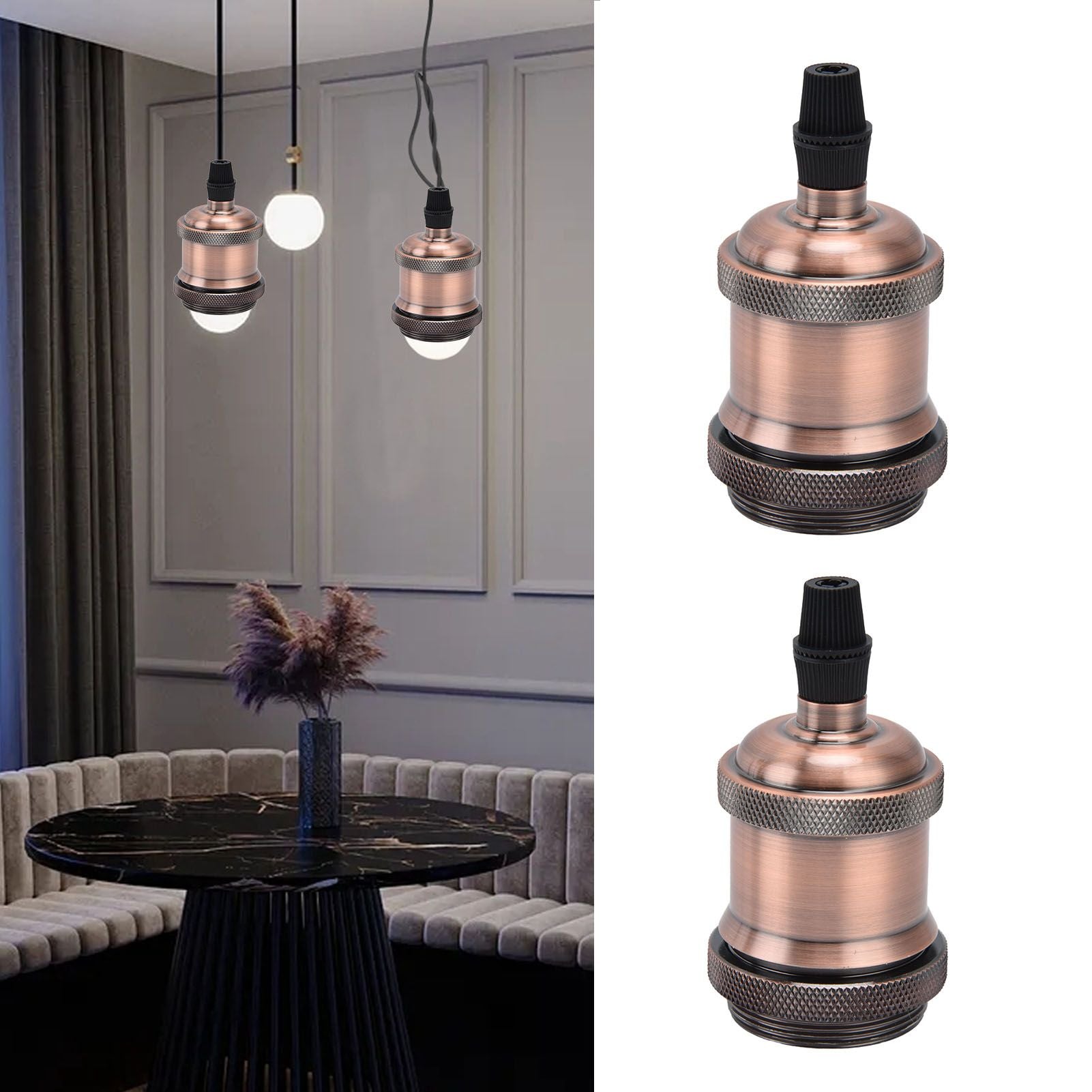 2PCS Vintage Lamp Socket Retro Aluminum Lamp Holder DIY Accessories for E26/27 Vintage BulbsRed Bronze