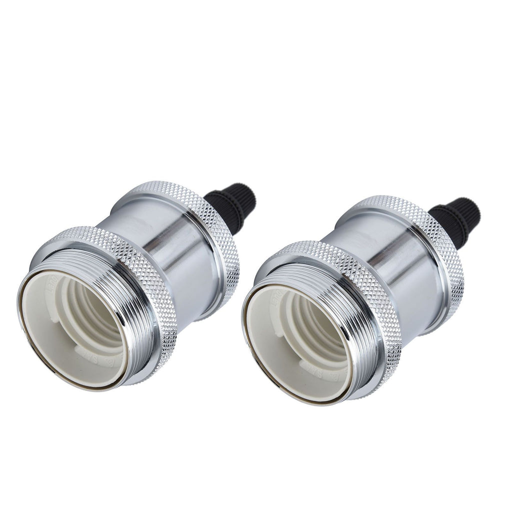2PCS Vintage Lamp Socket Retro Aluminum Lamp Holder DIY Accessories for E26/27 Vintage BulbsSilver