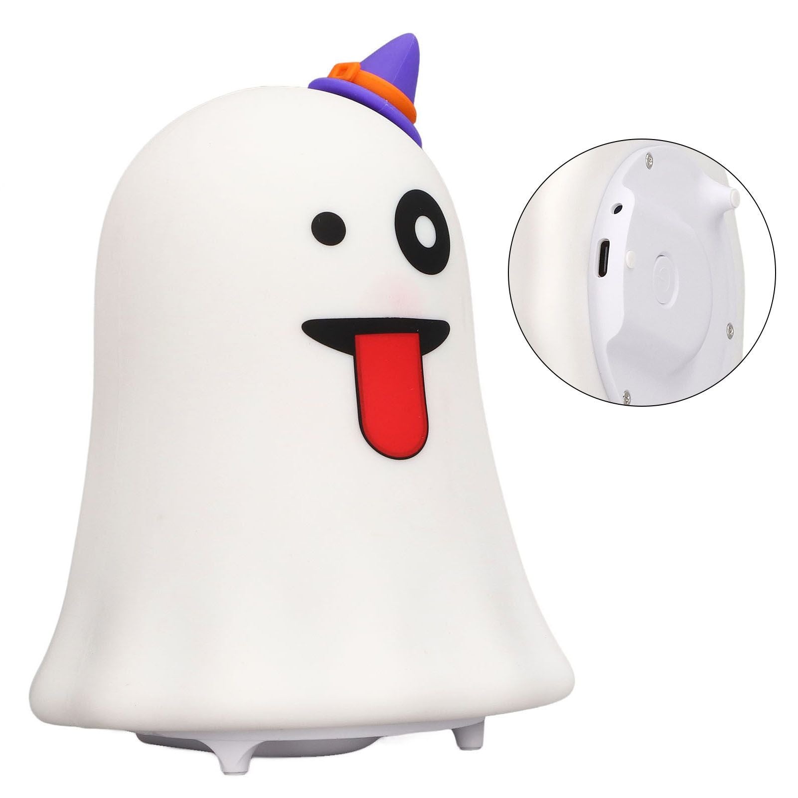 LED Cute Night Lamp Ghost Shaped 7 Colors Light USB Charging Silicone and ABS Bed Light for Kids Bedroom Halloween